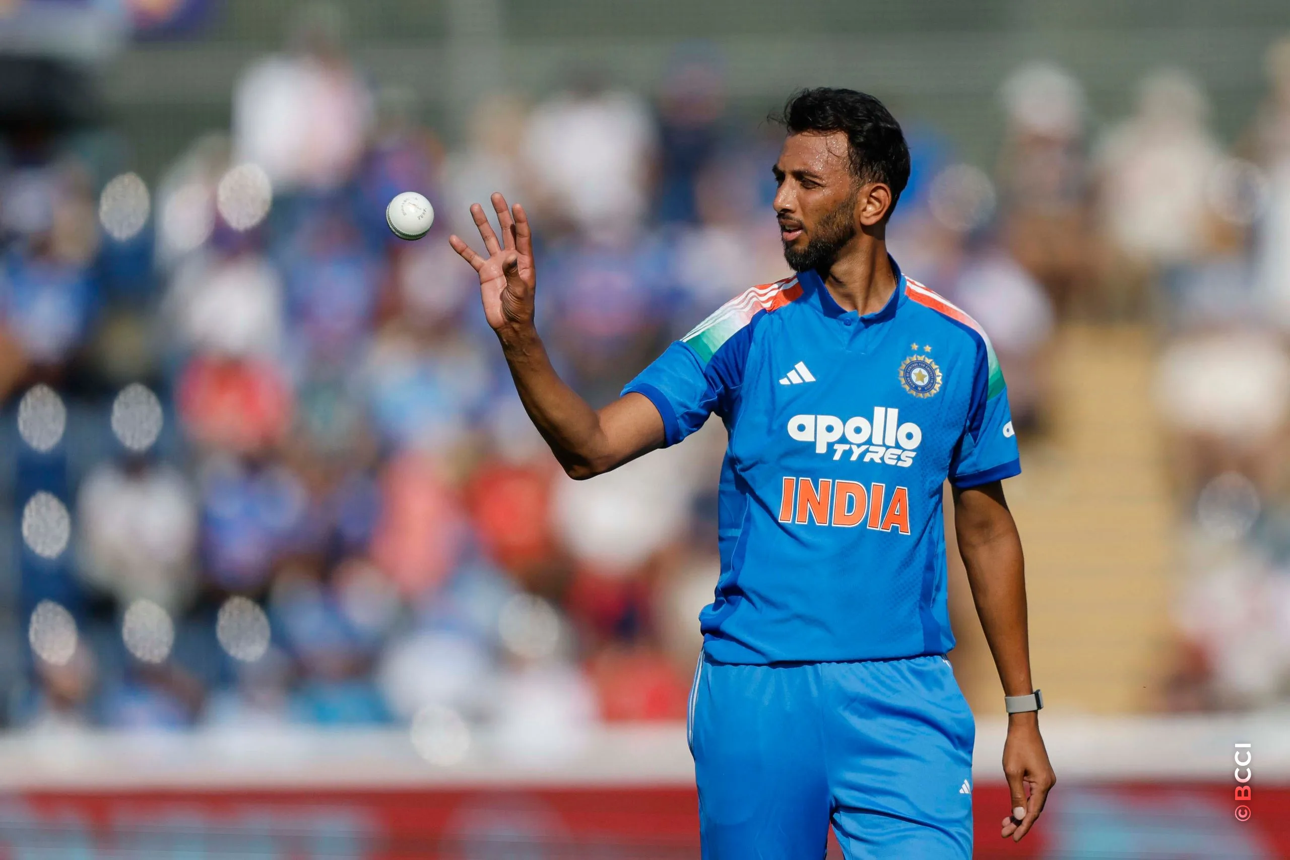 Prasidh Krishna of India during the 2nd ODI match between England and India at the Sophia Gardens, Cardiff, Wales on July 16, 2026.Photo: Deepak Malik / CREIMAS for BCCI
