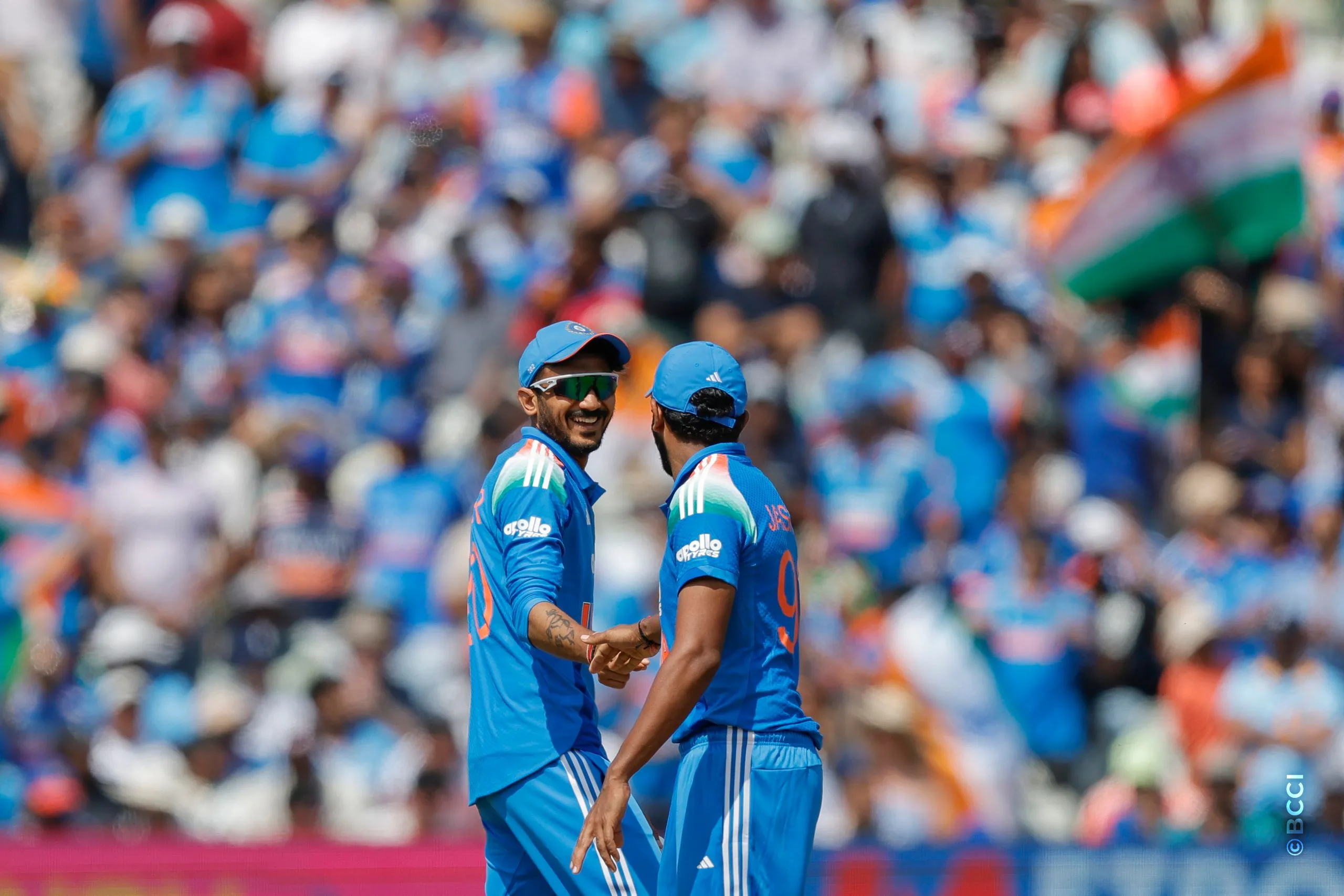 Axar Patel of India celebrates the wicket of Liam Dawson during the 1st ODI match between England and India at the Edgbaston, Birmingham, England on July 14, 2026.Photo: Deepak Malik / CREIMAS for BCCI