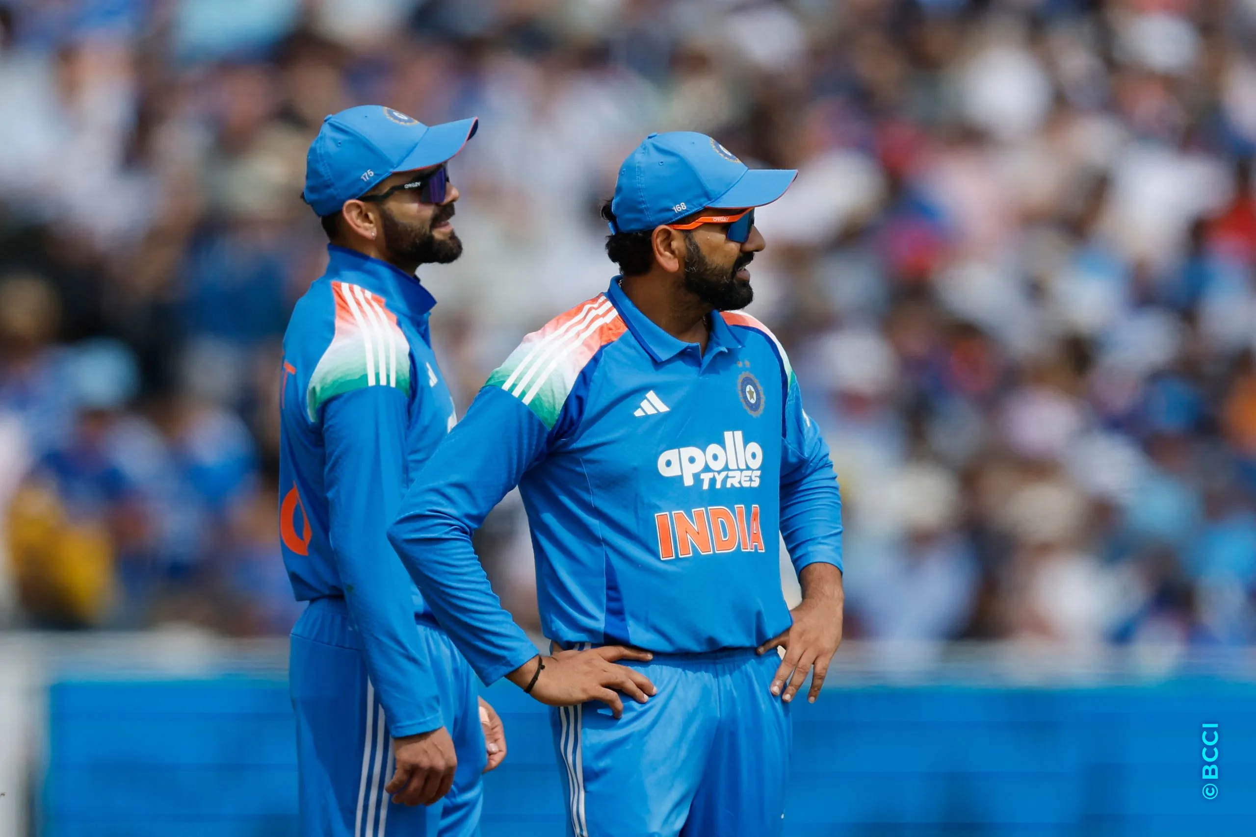 Virat Kohli and Rohit Sharma of India during the 1st ODI match between England and India at the Edgbaston, Birmingham, England on July 14, 2026.Photo: Deepak Malik / CREIMAS for BCCI