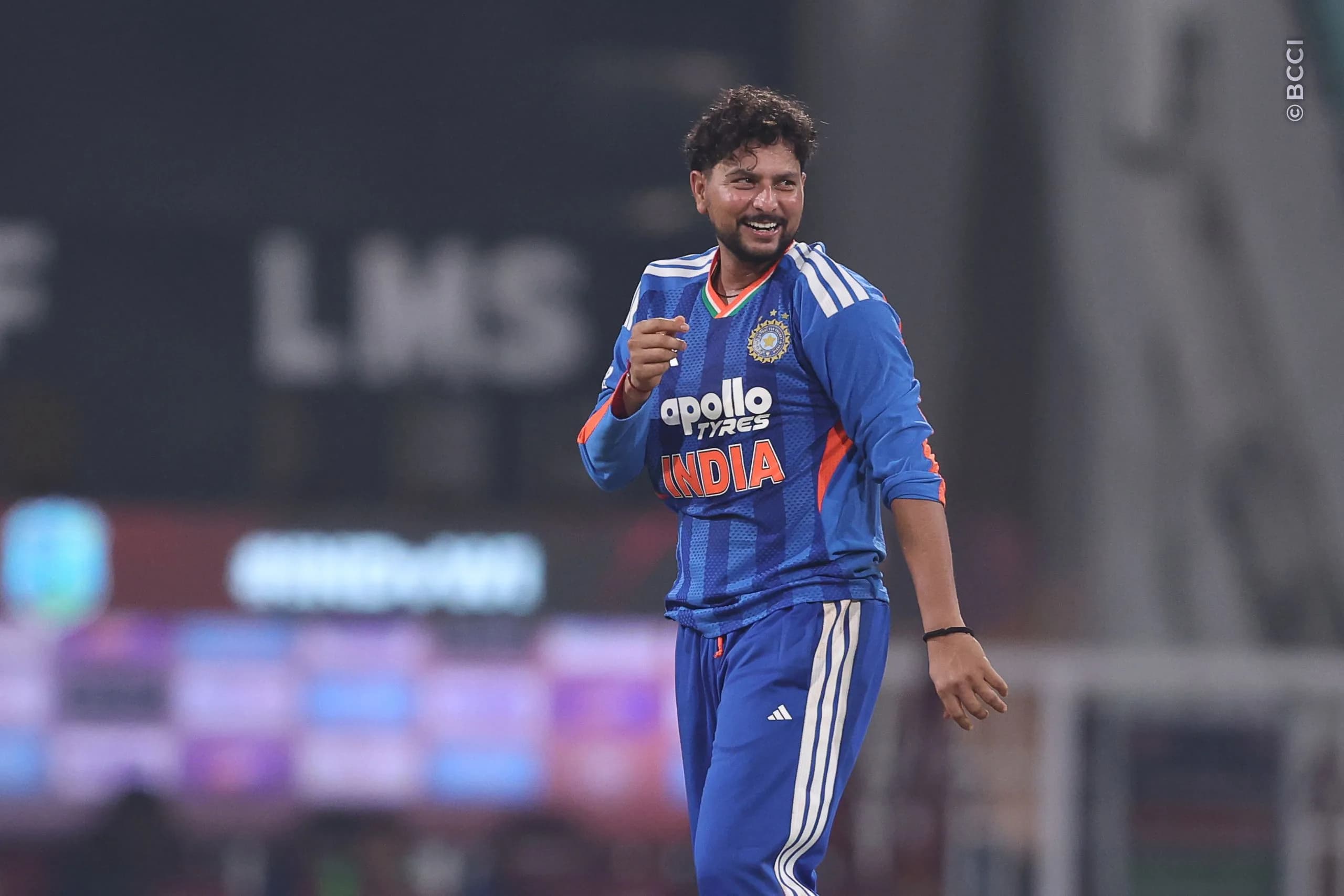 Kuldeep Yadav of India celebrates the wicket of Matthew Forde of West Indies during the 1st T20I match between India and West Indies at the Bharat Ratna Shri Atal Bihari Vajpayee Ekana Cricket Stadium, Lucknow, India on October 6, 2026.Photo: Pankaj Nangia / CREIMAS for BCCI