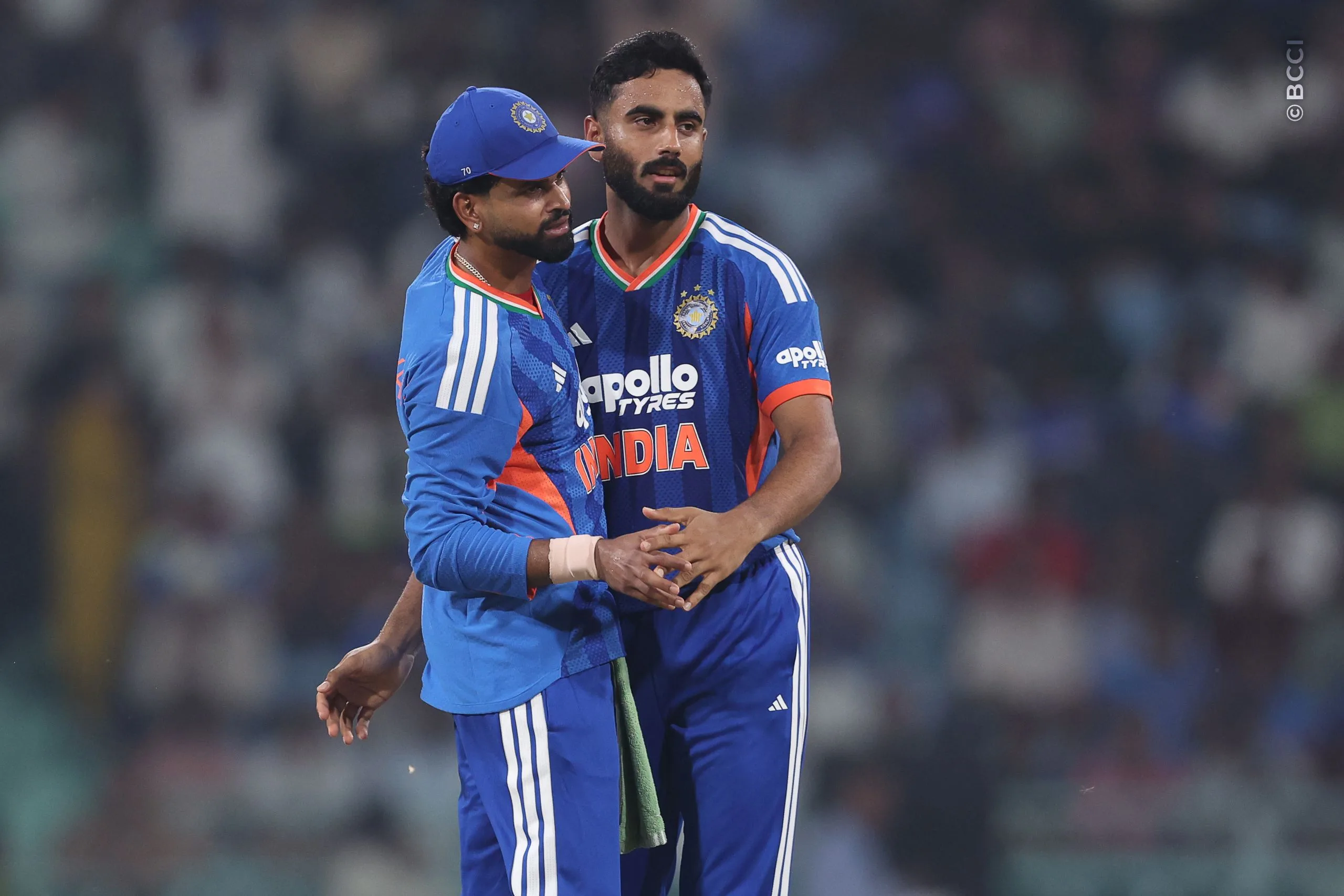 Naman Dhir of India celebrates the wicket of Romario Shepherd of West Indies during the 1st T20I match between India and West Indies at the Bharat Ratna Shri Atal Bihari Vajpayee Ekana Cricket Stadium, Lucknow, India on October 6, 2026.Photo: Pankaj Nangia / CREIMAS for BCCI