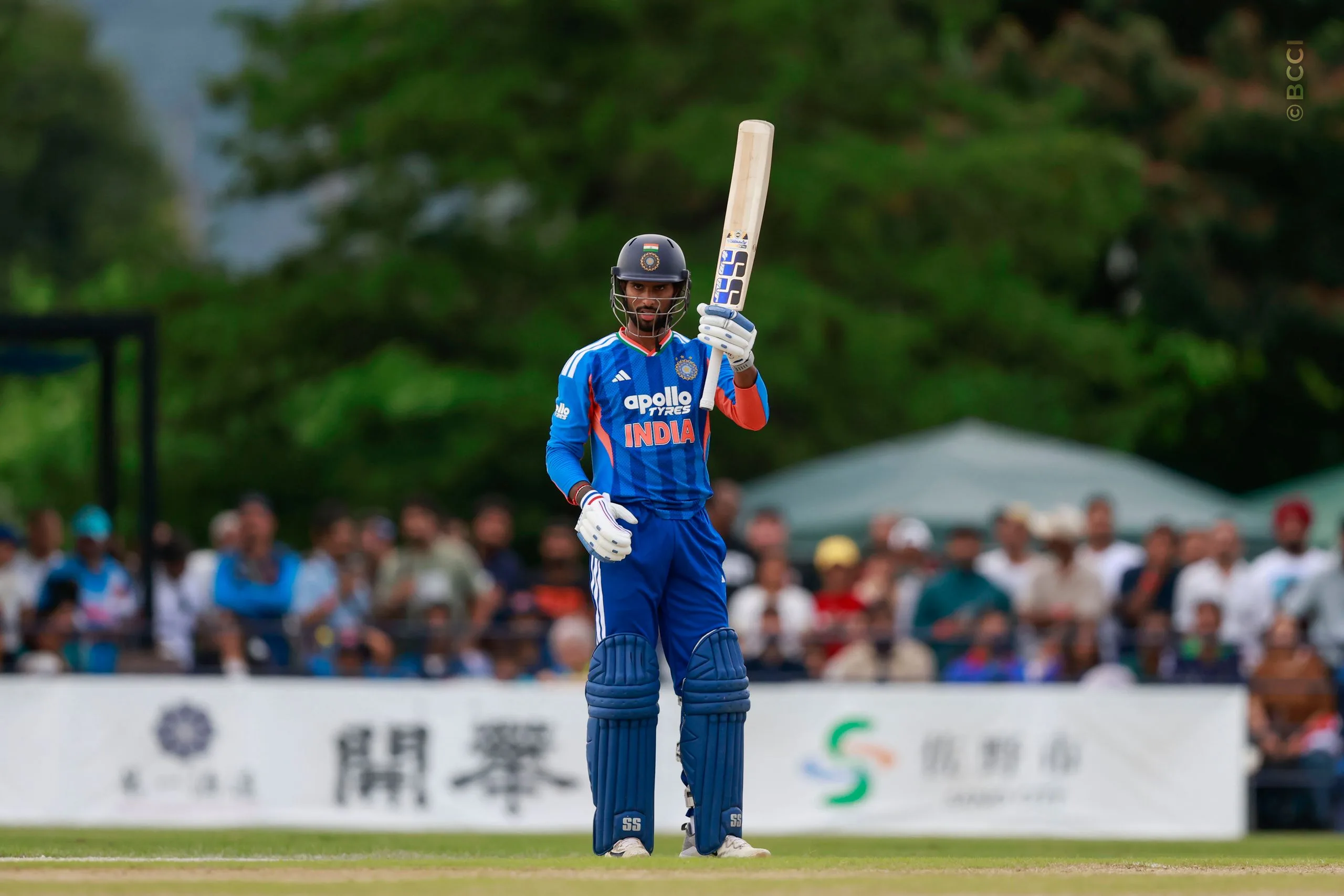 Tilak Varma of India reacts during the Only T20I match between Japan and India at Sano Cricket Ground, Sano, Japan, on September 22, 2026.

Photo:  Deepak Malik / CREIMAS for BCCI