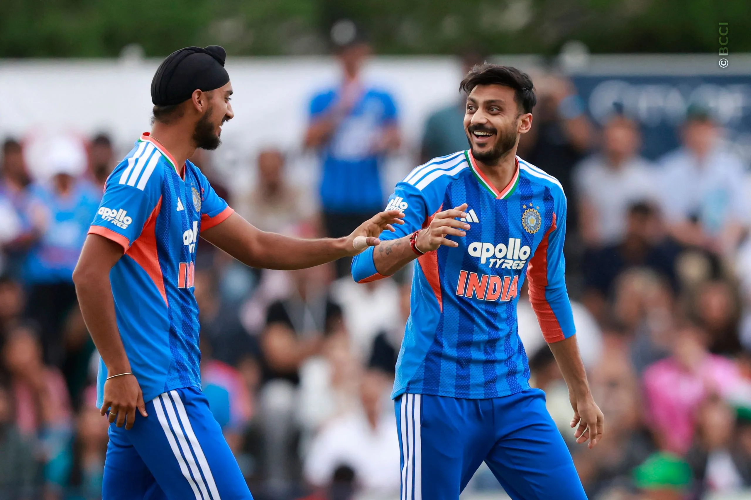 Axar Patel of India celebrates the wicket of Lachlan Yamamoto-Lake during the Only T20I match between Japan and India at Sano Cricket Ground, Sano, Japan, on September 22, 2026.

Photo:  Deepak Malik / CREIMAS for BCCI
