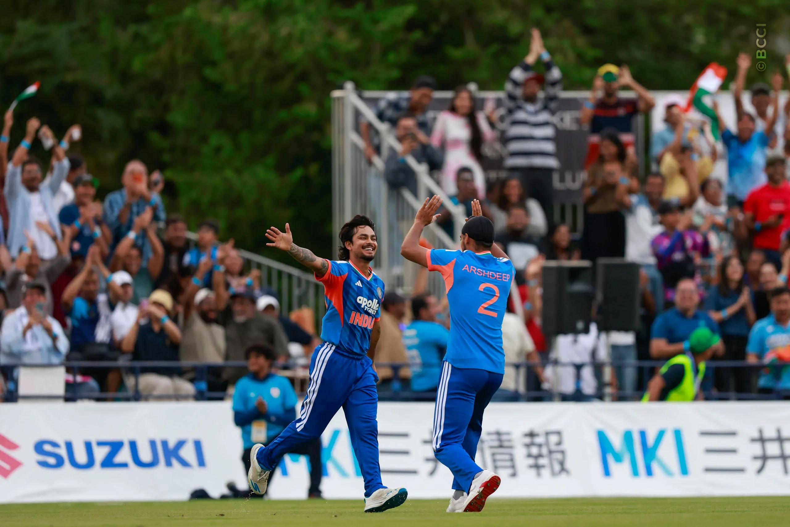 Ishan Kishan of India celebrates the wicket of Lachlan Yamamoto-Lake during the Only T20I match between Japan and India at Sano Cricket Ground, Sano, Japan, on September 22, 2026.

Photo:  Deepak Malik / CREIMAS for BCCI