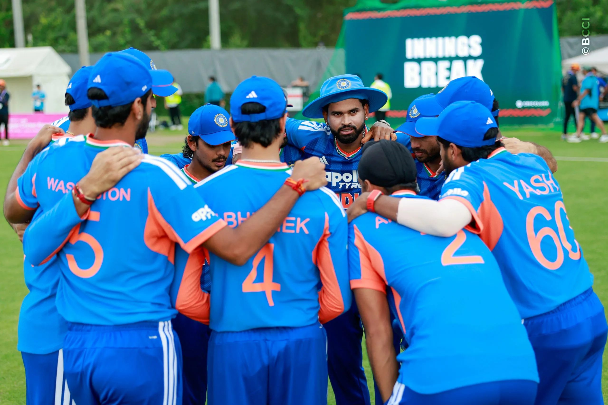 Shreyas Iyer of India with teammates during the Only T20I match between Japan and India at Sano Cricket Ground, Sano, Japan, on September 22, 2026.

Photo:  Deepak Malik / CREIMAS for BCCI
