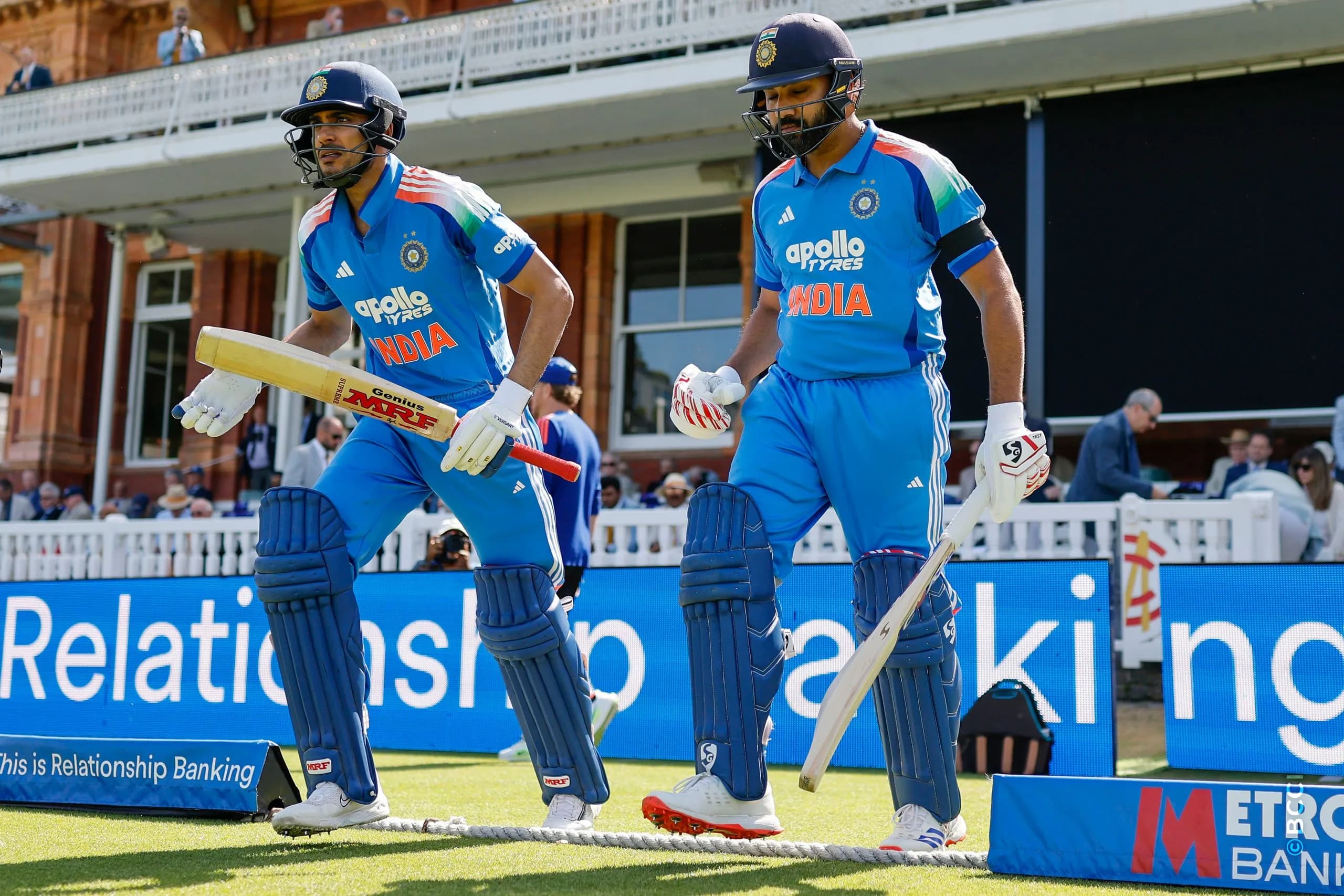 Shubman Gill and Rohit Sharma of India during the 3rd ODI International match between England and India at the Lord's Cricket Ground, London, England on July 19, 2026.Photo: Deepak Malik / CREIMAS for BCCI