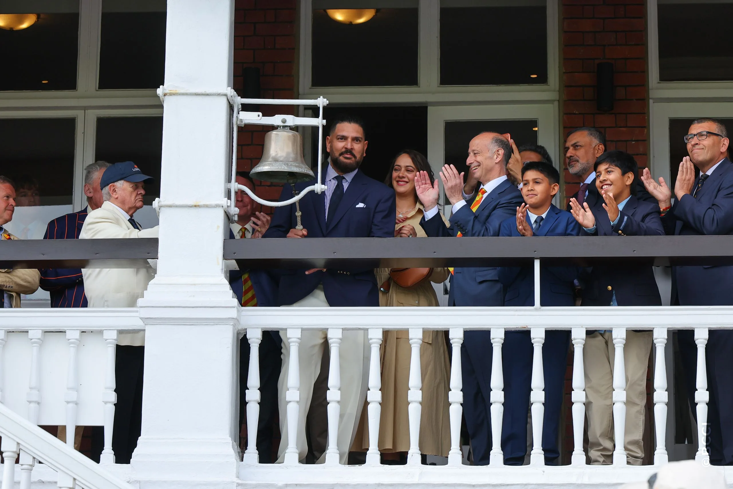 Yuvraj Singh rings the bell before the 3rd ODI between England and India at Lord's Cricket Ground, London, England, on July 19, 2026.Photo: Deepak Malik / CREIMAS for BCCI