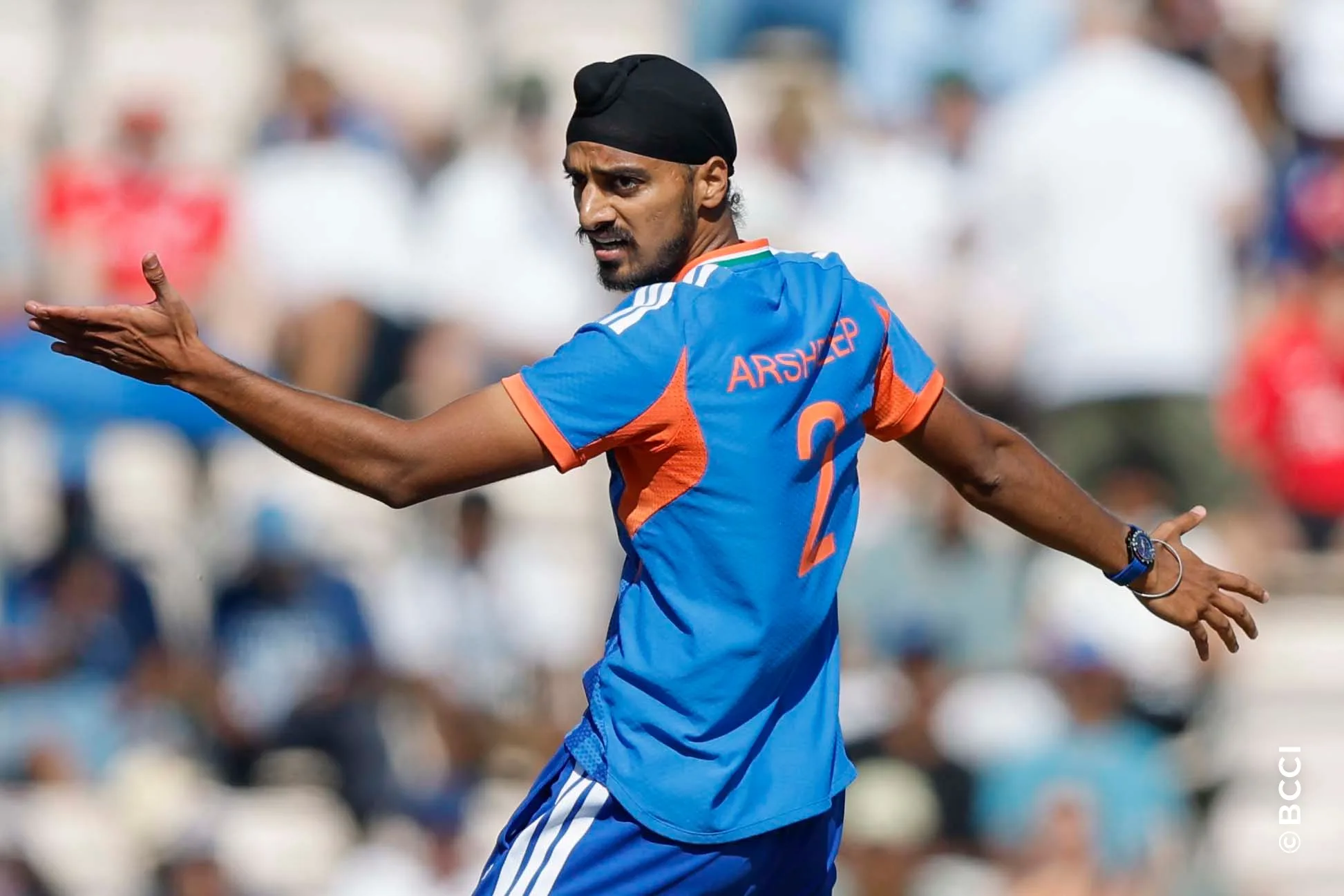 Arshdeep Singh of India reacts during the 5th T20 International match between England and India at The Rose Bowl, Southampton, England on July 11, 2026.Photo: Deepak Malik / CREIMAS for BCCI