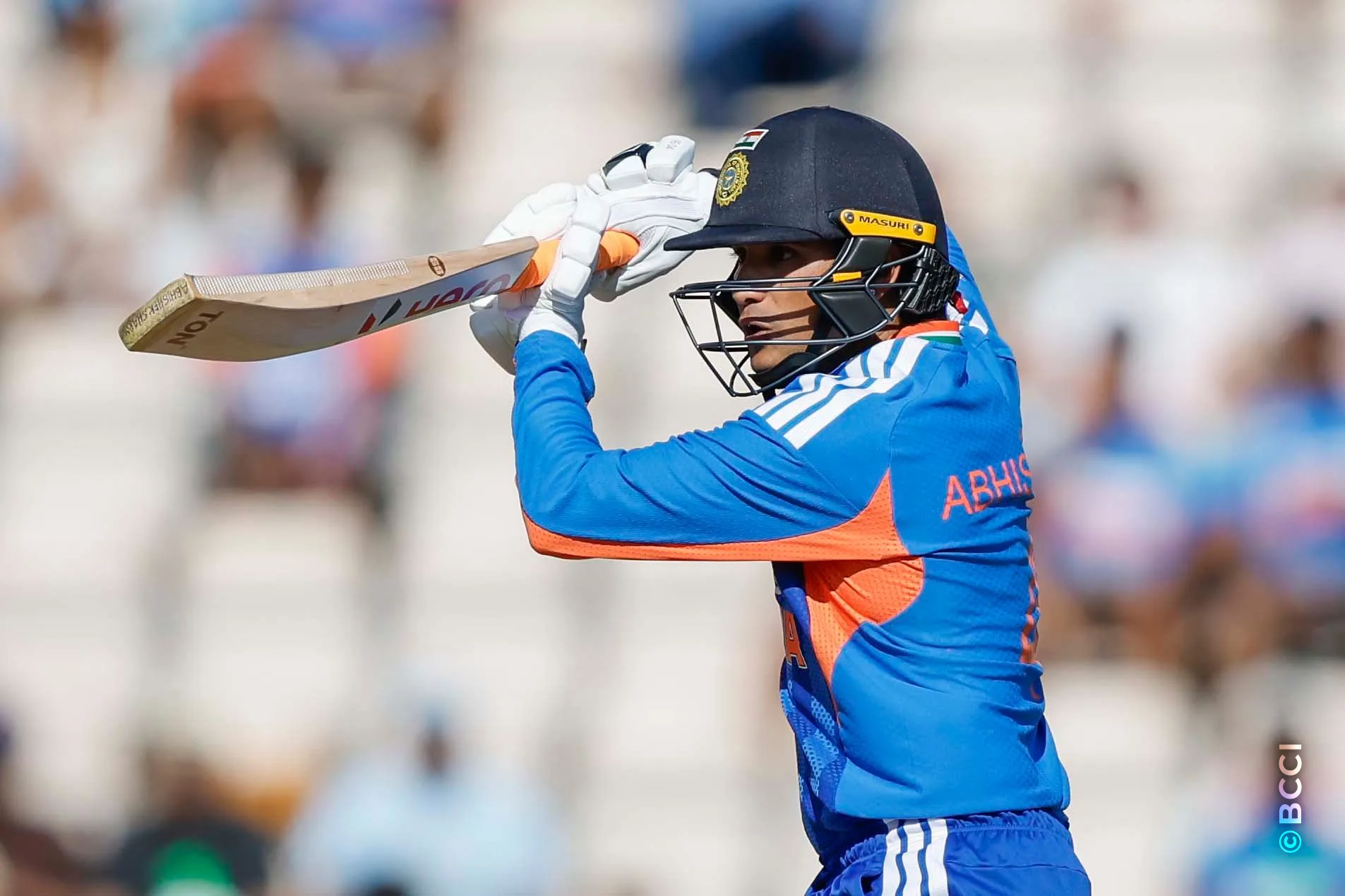 Abhishek Sharma of India during the 5th T20 International match between England and India at The Rose Bowl, Southampton, England on July 11, 2026.Photo: Deepak Malik / CREIMAS for BCCI