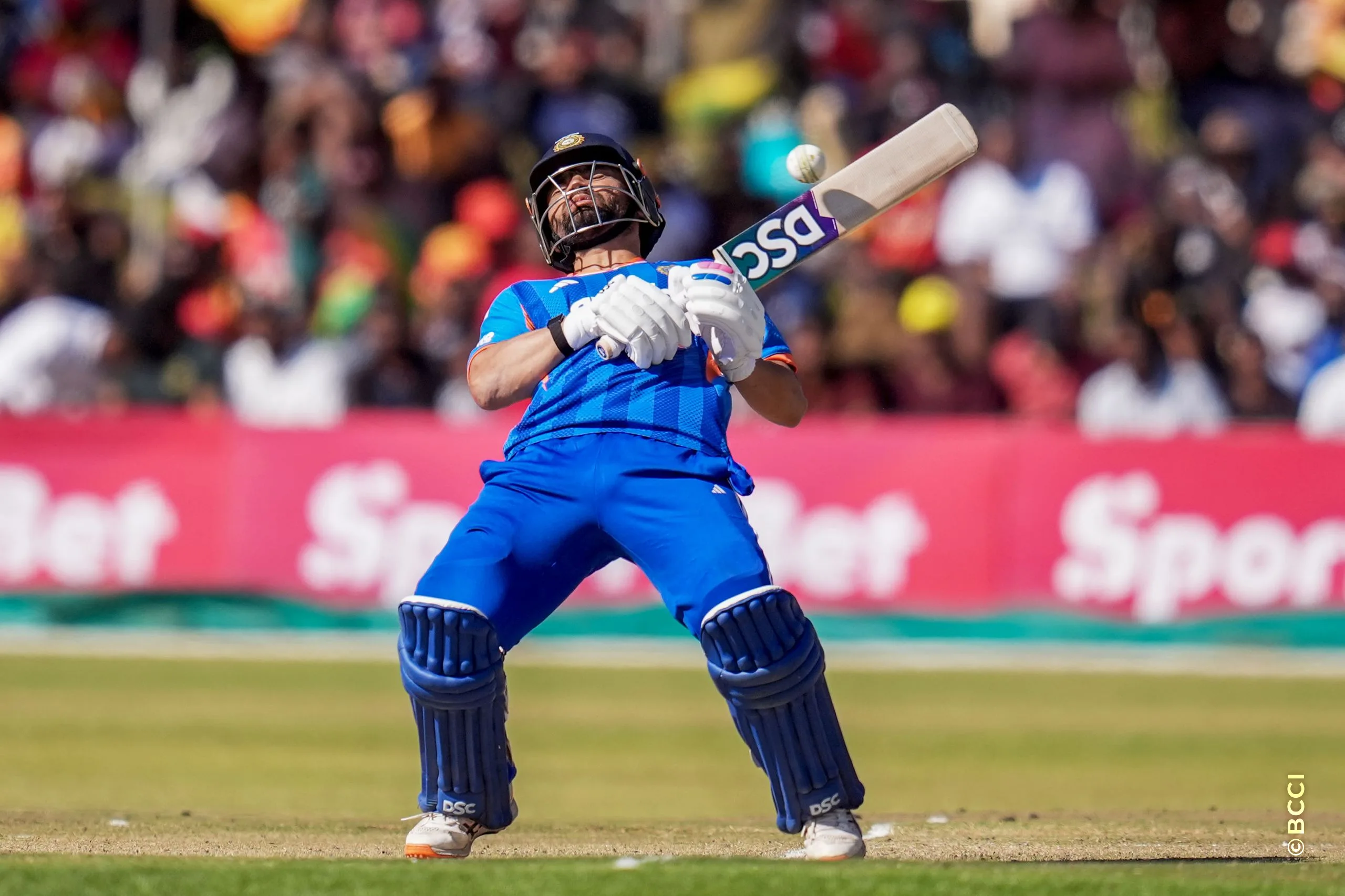 Rinku Singh of India plays a shot during the 3rd T20 International match between Zimbabwe and India at the Harare Sports Club, Harare, Zimbabwe on July 26, 2026.Photo: Faheem Hussain / CREIMAS for BCCI