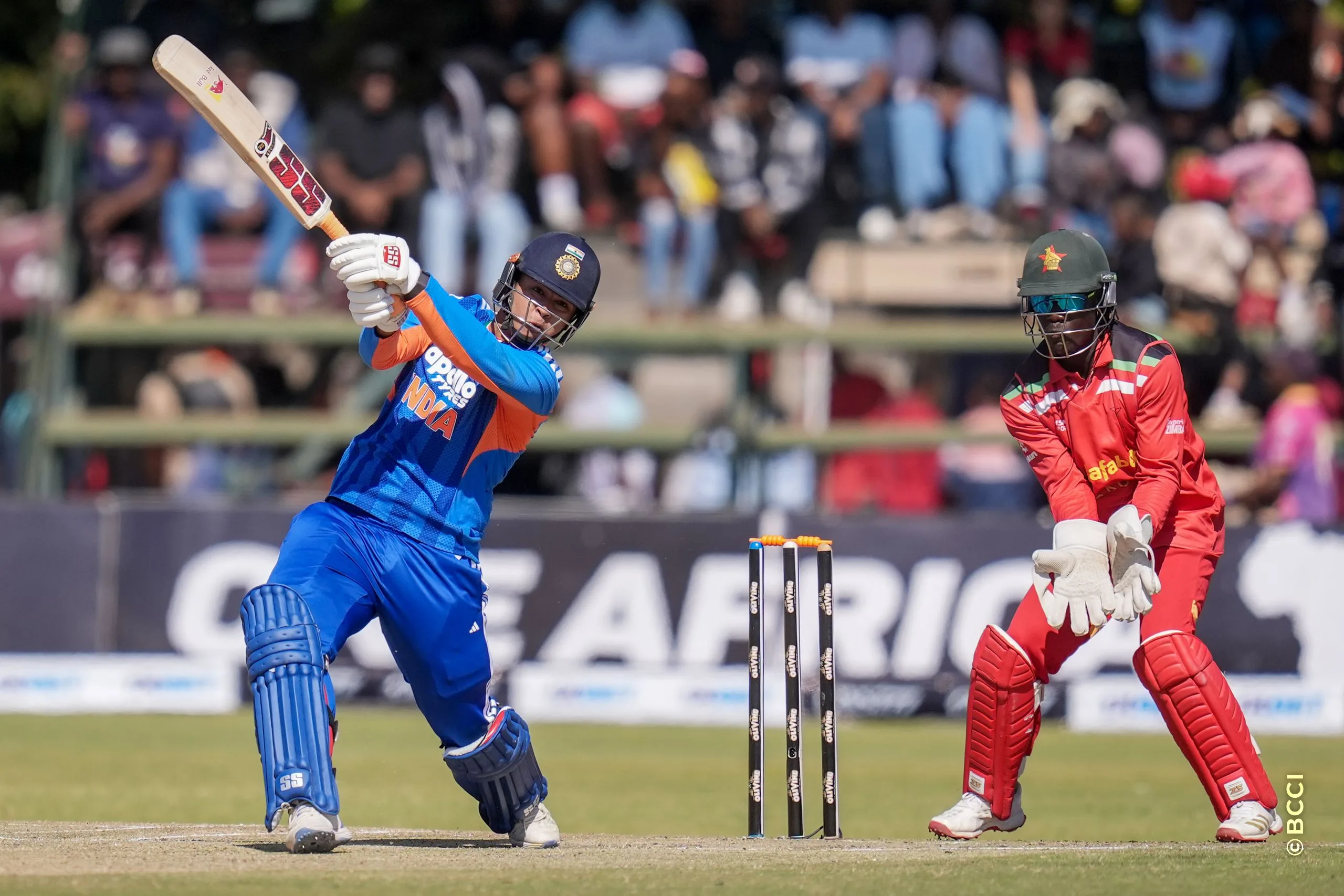 Vibhav Sooryavanshi of India plays a shot during the 3rd T20 International match between Zimbabwe and India at the Harare Sports Club, Harare, Zimbabwe on July 26, 2026.Photo: Faheem Hussain / CREIMAS for BCCI