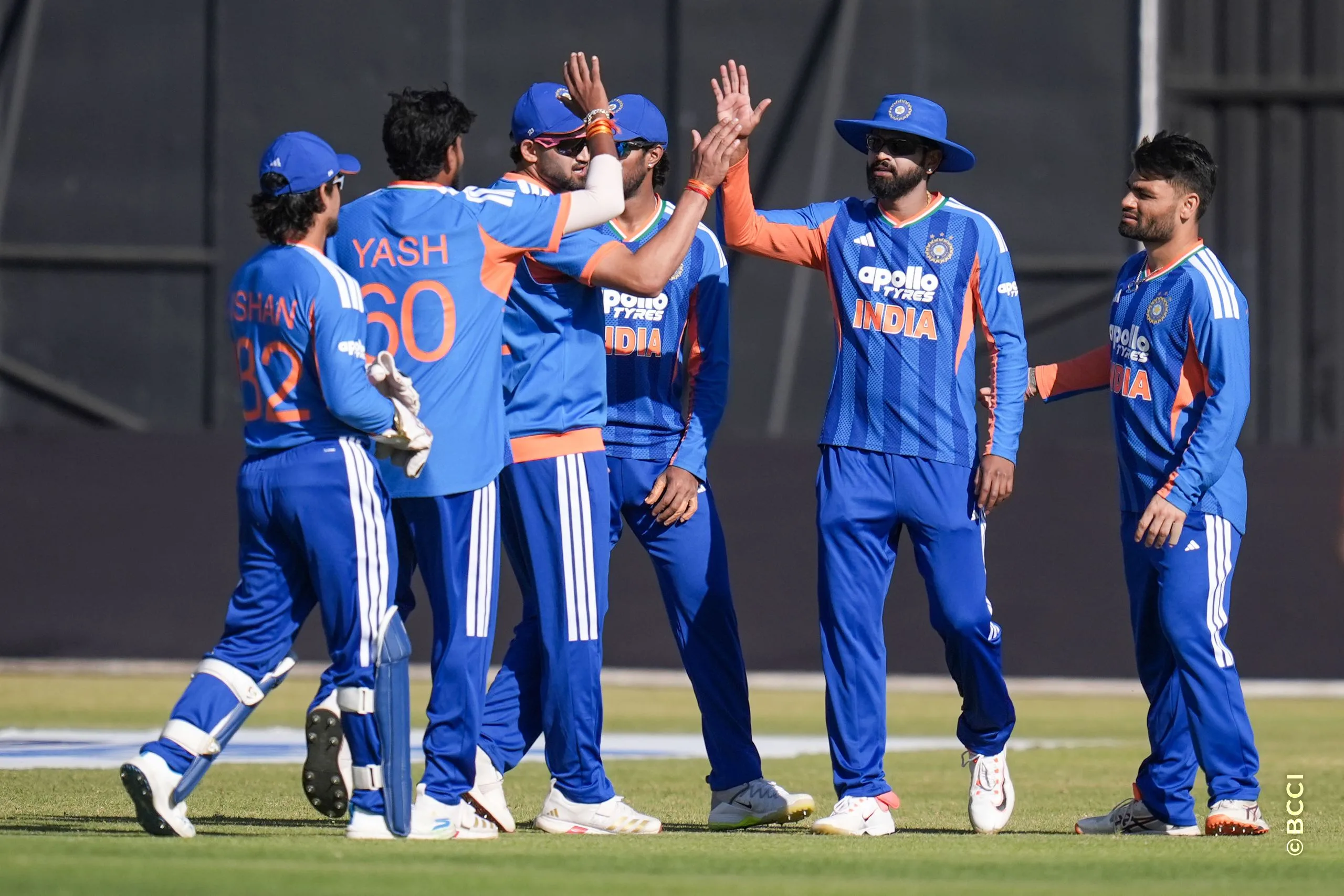 Yash Thakur of India celebrates the wicket of Dion Myers of Zimbabwe during the 3rd T20 International match between Zimbabwe and India at the Harare Sports Club, Harare, Zimbabwe on July 26, 2026.Photo: Faheem Hussain / CREIMAS for BCCI