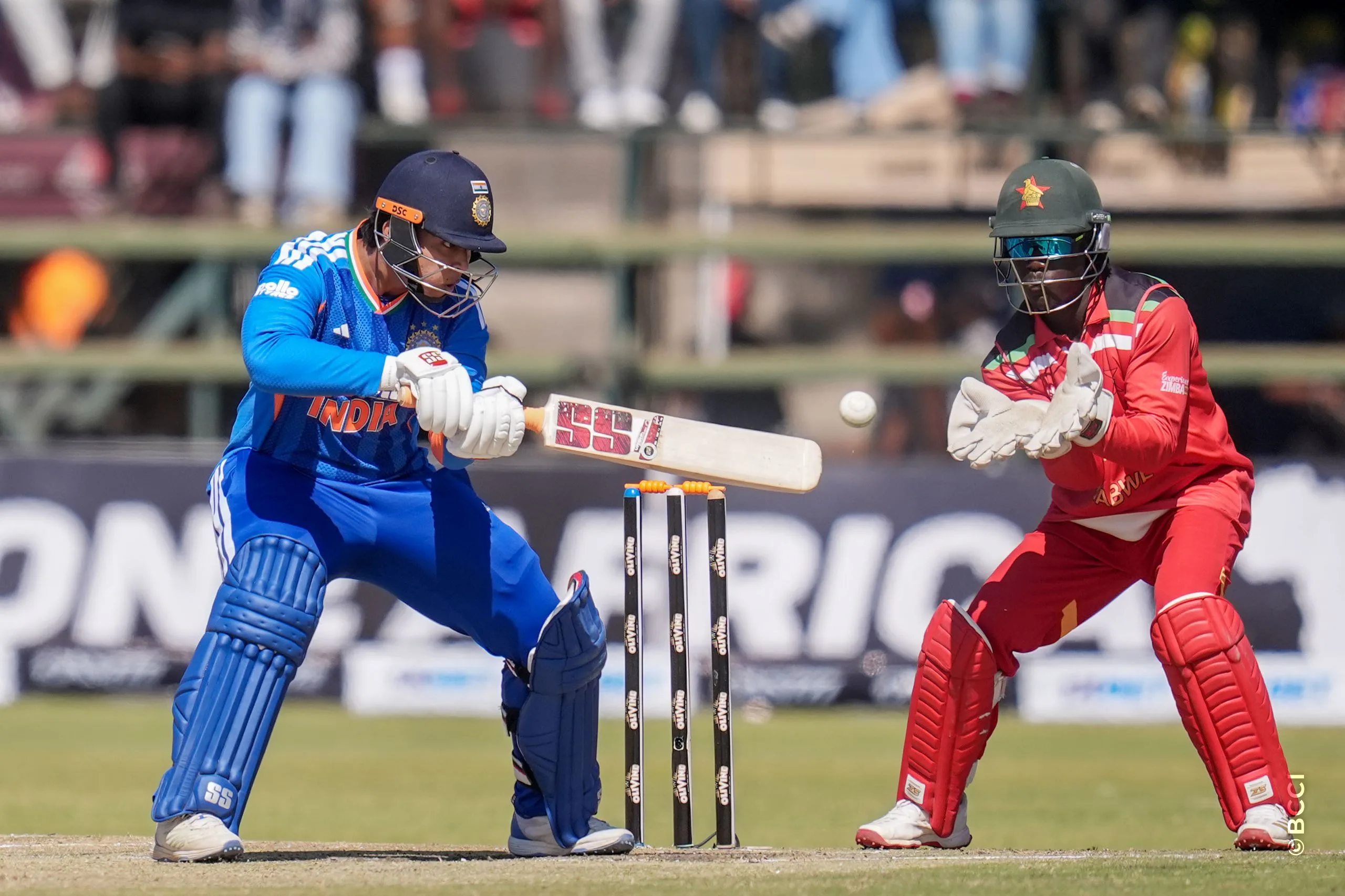 Vibhav Sooryavanshi of India plays a shot during the 3rd T20 International match between Zimbabwe and India at the Harare Sports Club, Harare, Zimbabwe on July 26, 2026.Photo: Faheem Hussain / CREIMAS for BCCI