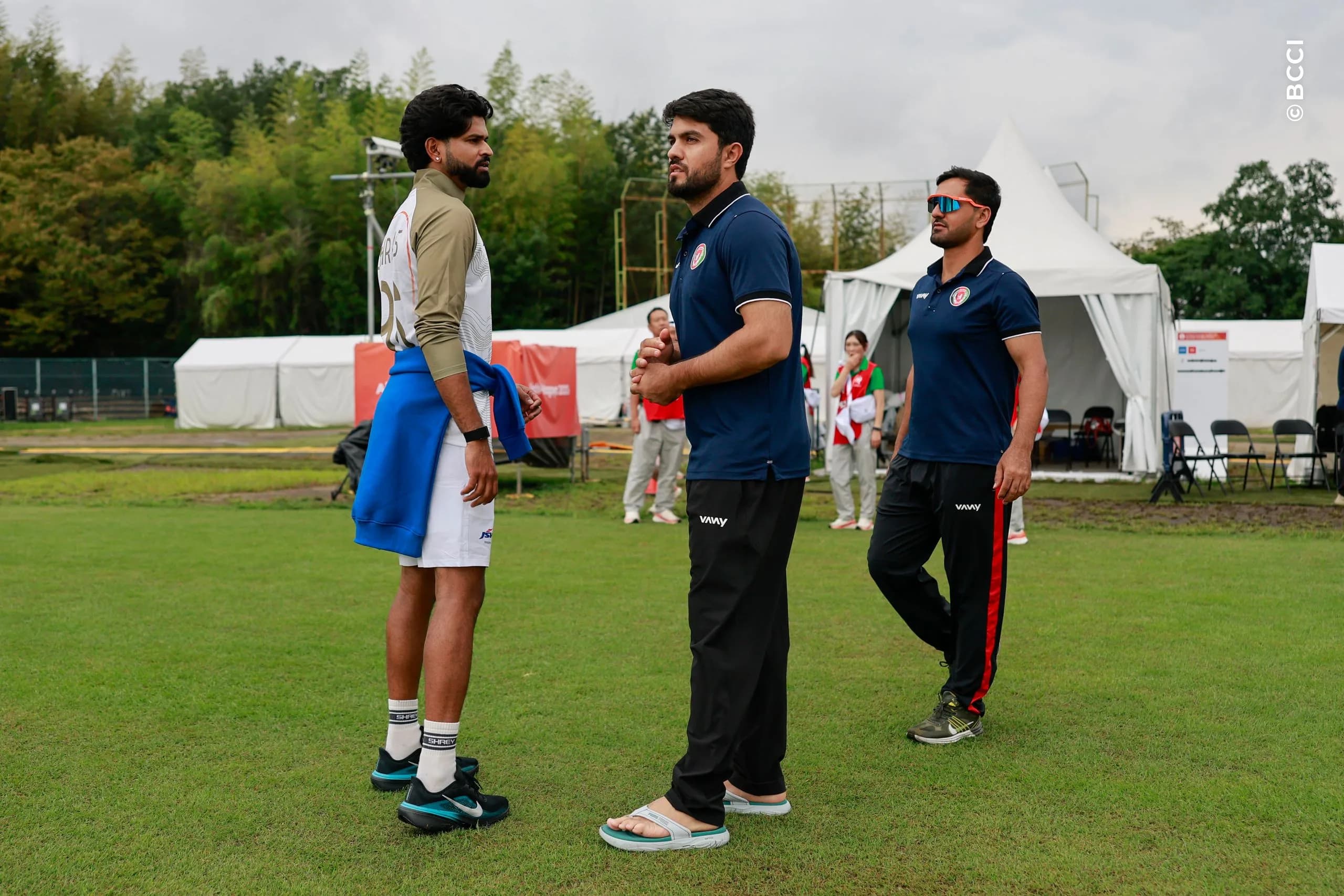 Shreyas Iyer of India with Afghanistan players during the Quarter-Final match between the India and the Afghanistan at Korogi Sports Park, Nisshin, Japan, on September 28, 2026.

Photo:  Deepak Malik / CREIMAS for BCCI