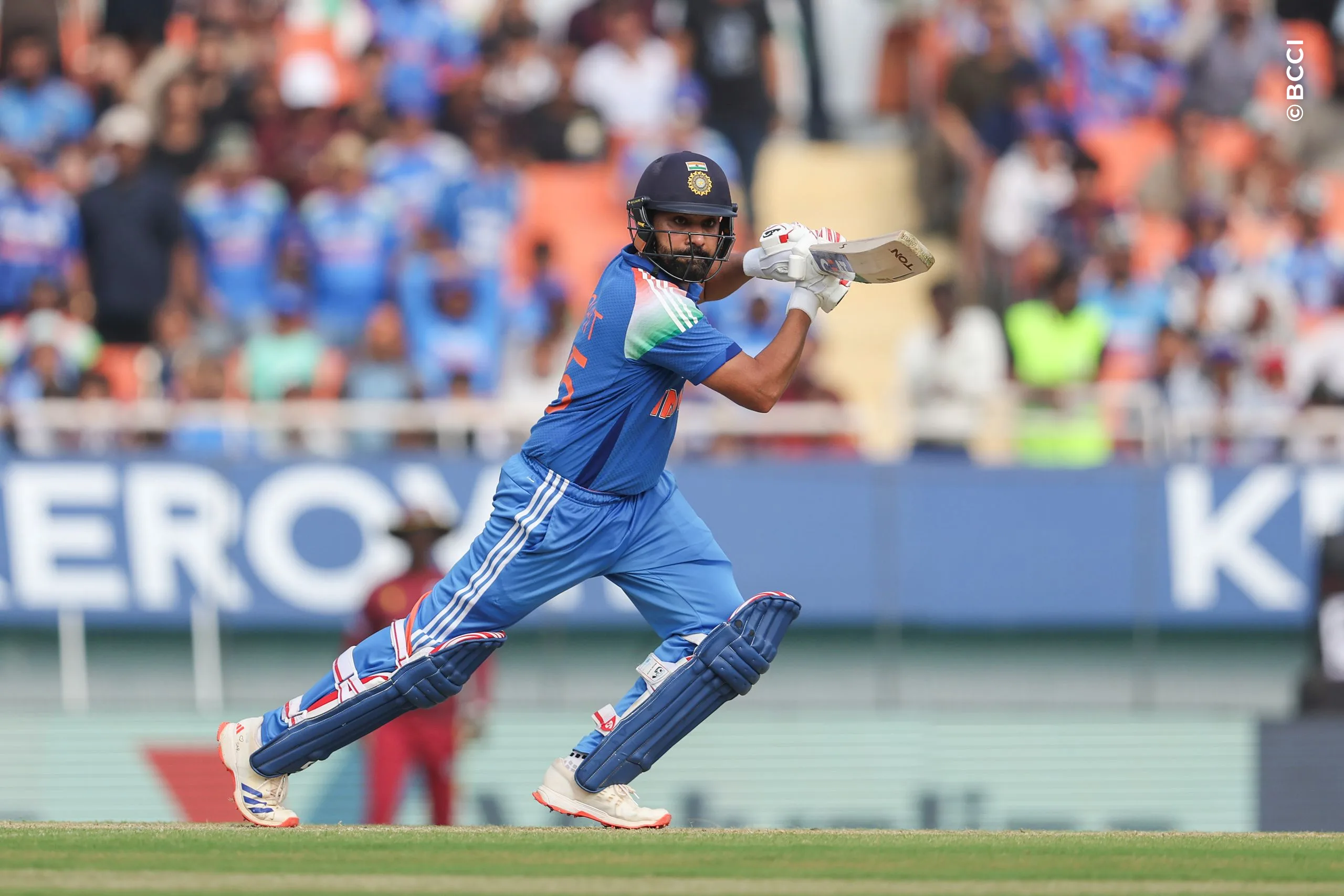Rohit Sharma of India plays a shot during the 3rd ODI match between India and West Indies at the PCA International Cricket Stadium, Ground A, New Chandigarh, India on October 3, 2026.

Photo: Pankaj Nangia / CREIMAS for BCCI