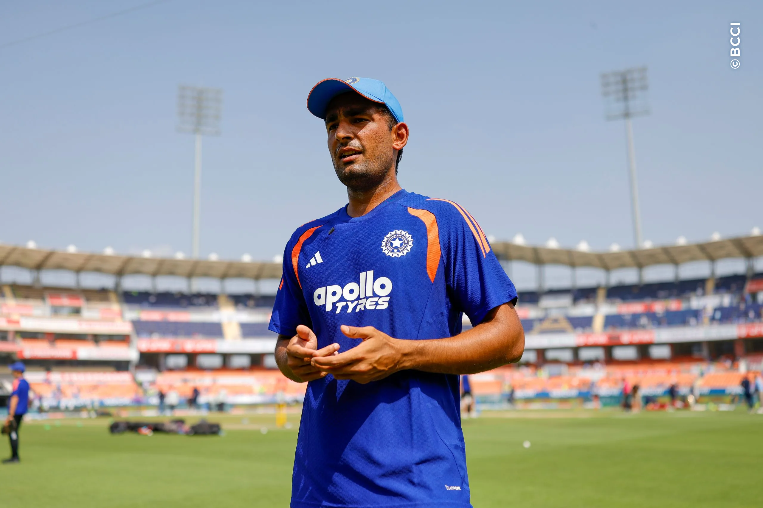 Anshul Kamboj of India during the 3rd ODI match between India and West Indies at the PCA International Cricket Stadium, Ground A, New Chandigarh, India on October 3, 2026.

Photo: Surjeet Yadav / CREIMAS for BCCI