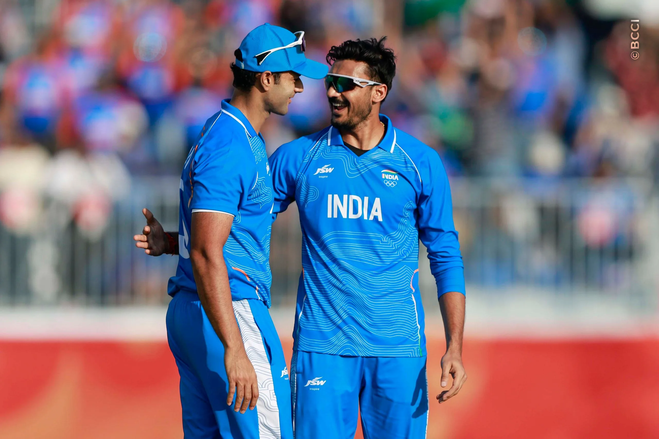 Axar Patel of India celebrates the wicket of Usman Khan during the Final match between the Pakistan and India at Korogi Sports Park, Nisshin, Japan, on October 3, 2026.Photo:  Deepak Malik / CREIMAS for BCCI