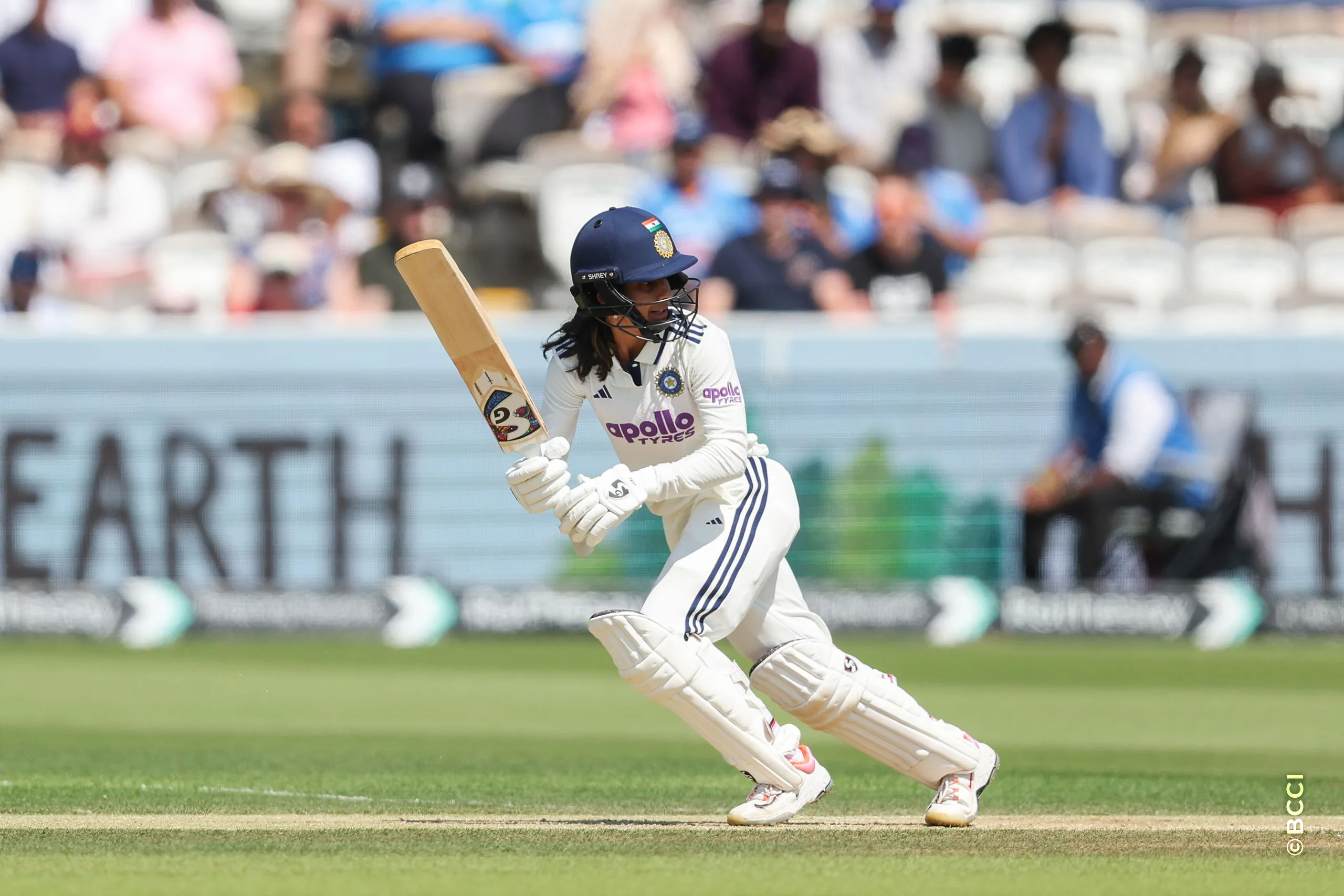 Jemimah Rodrigues of India plays a shot during Day 3 of the Only Test match between England Women and India Women at Lord's Cricket Ground, London, England, on July 12, 2026.Photo by Pankaj Nangia / CREIMAS for BCCI