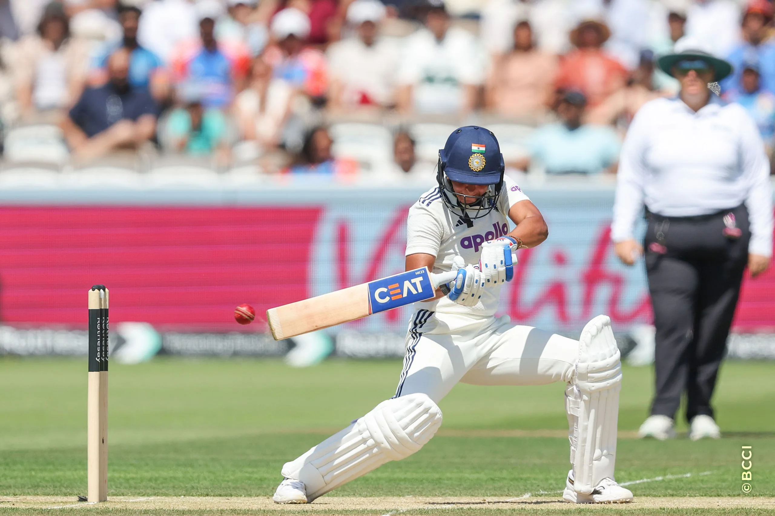 Harmanpreet Kaur of India plays a shot during Day 3 of the Only Test match between England Women and India Women at Lord's Cricket Ground, London, England, on July 12, 2026.Photo by Pankaj Nangia / CREIMAS for BCCI