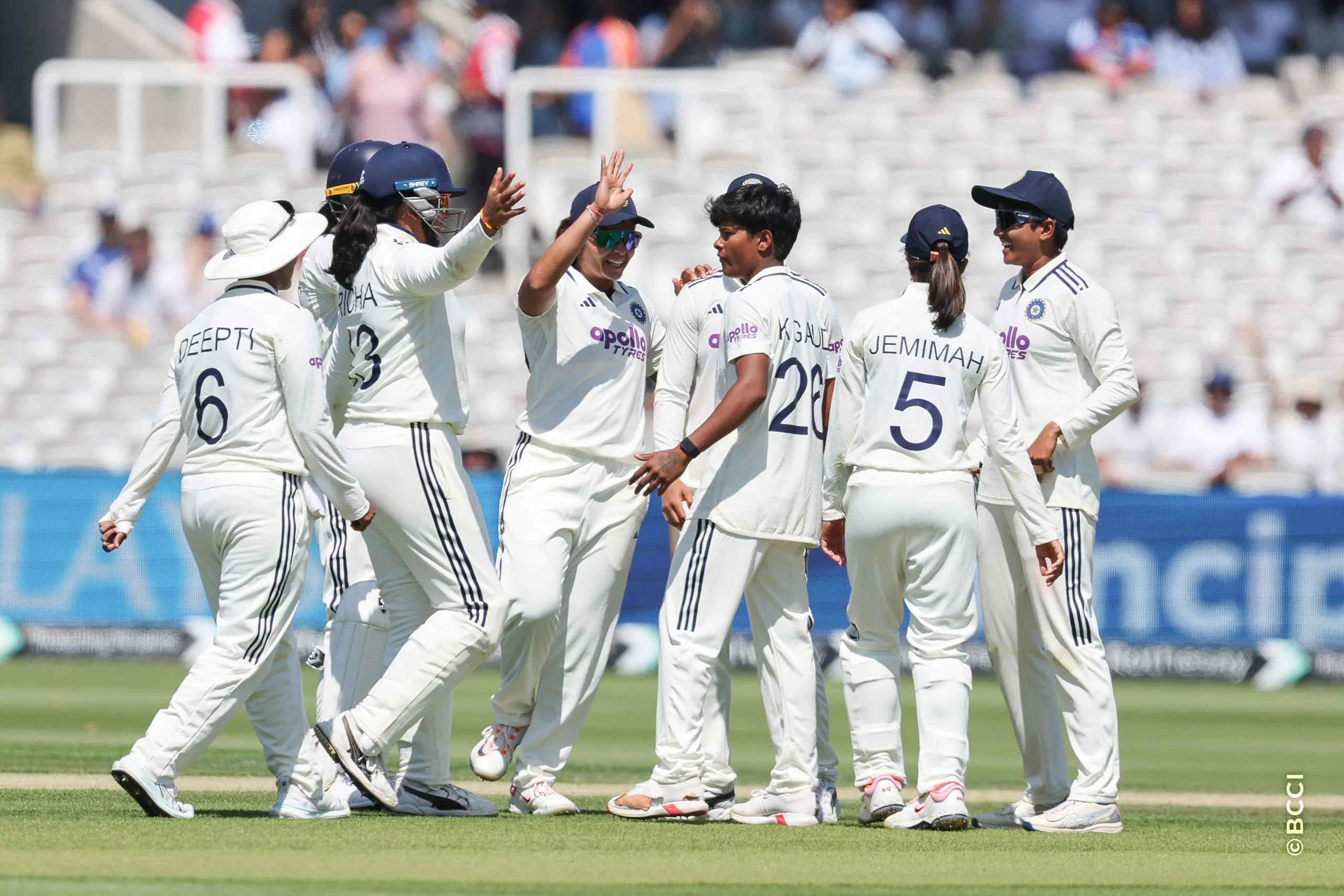 Kranti Gaud of India celebrates the wicket of Nat Sciver-Brunt of England  during Day 2 of the Only Test match between England Women and India Women at Lord's Cricket Ground, London, England, on July 11, 2026.Photo by Pankaj Nangia / CREIMAS for BCCI