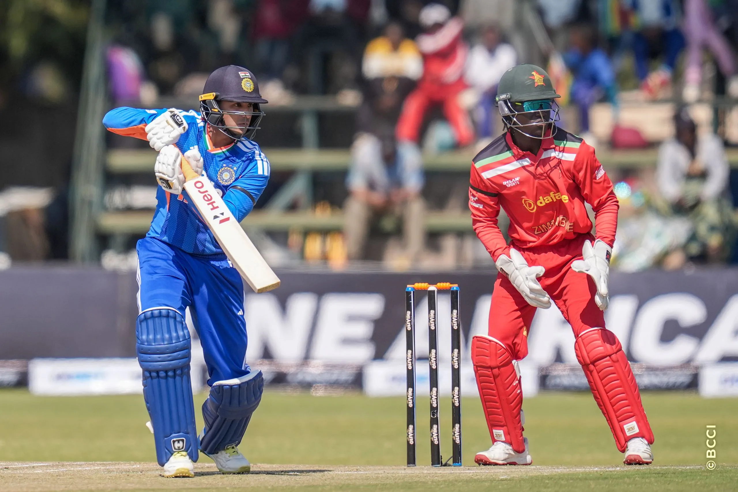 Abishek Sharma of India  plays a shot during the 2ND T20 International match between Zimbabwe and India at the Harare Sports Club, Harare, Zimbabwe on July 25, 2026.Photo: Faheem Hussain / CREIMAS for BCCI