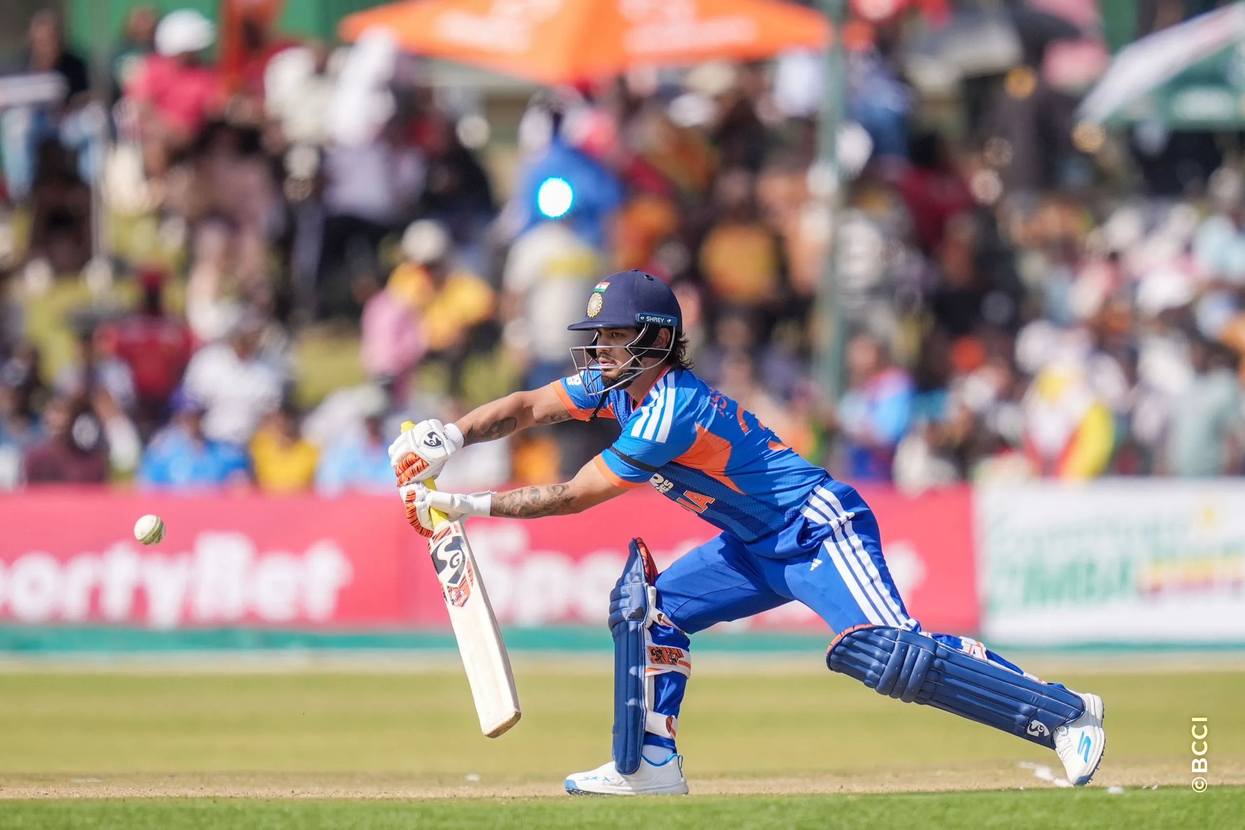 Ishan Kishan (WK) of India plays a shot during the 2ND T20 International match between Zimbabwe and India at the Harare Sports Club, Harare, Zimbabwe on July 25, 2026.Photo: Faheem Hussain / CREIMAS for BCCI