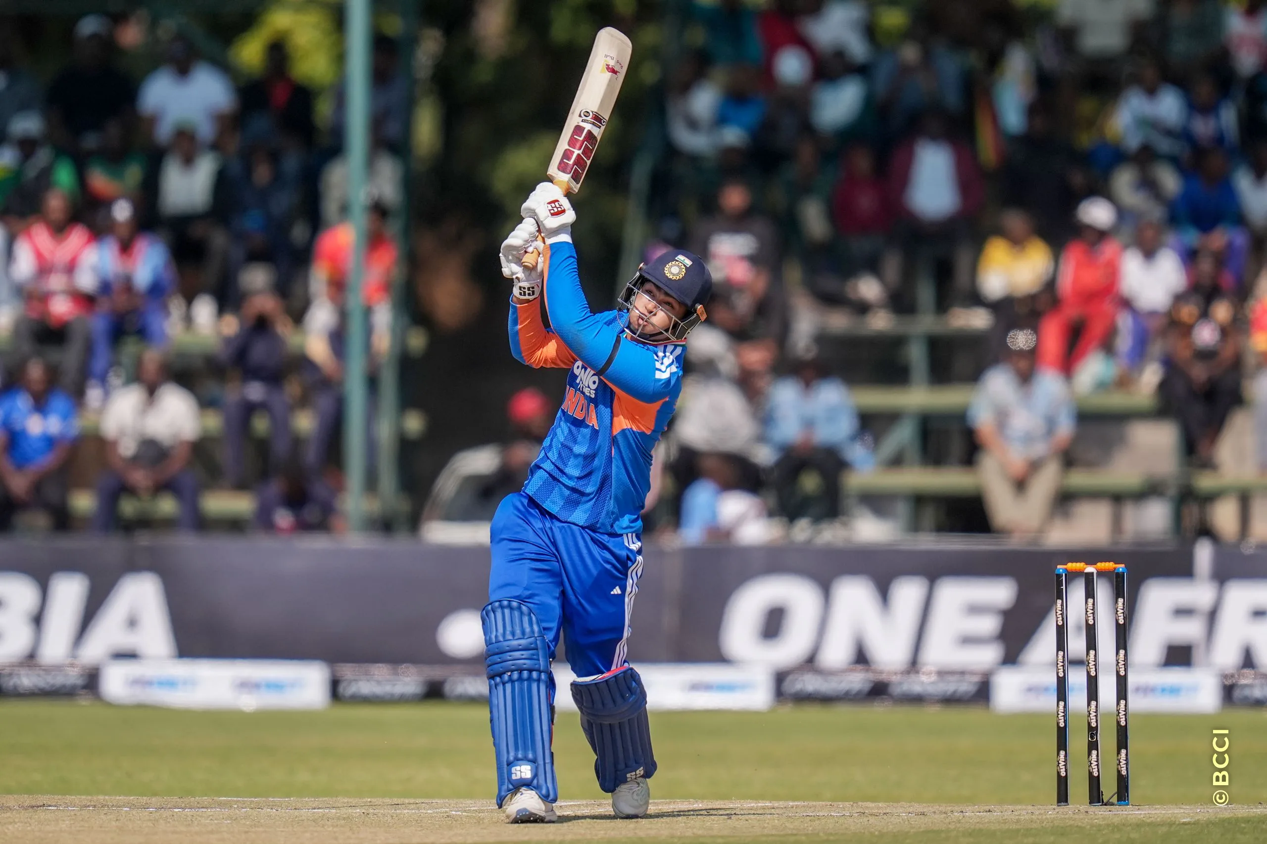 Vibhav Sooryavanshi of India plays a shot during the 2ND T20 International match between Zimbabwe and India at the Harare Sports Club, Harare, Zimbabwe on July 25, 2026.Photo: Faheem Hussain / CREIMAS for BCCI