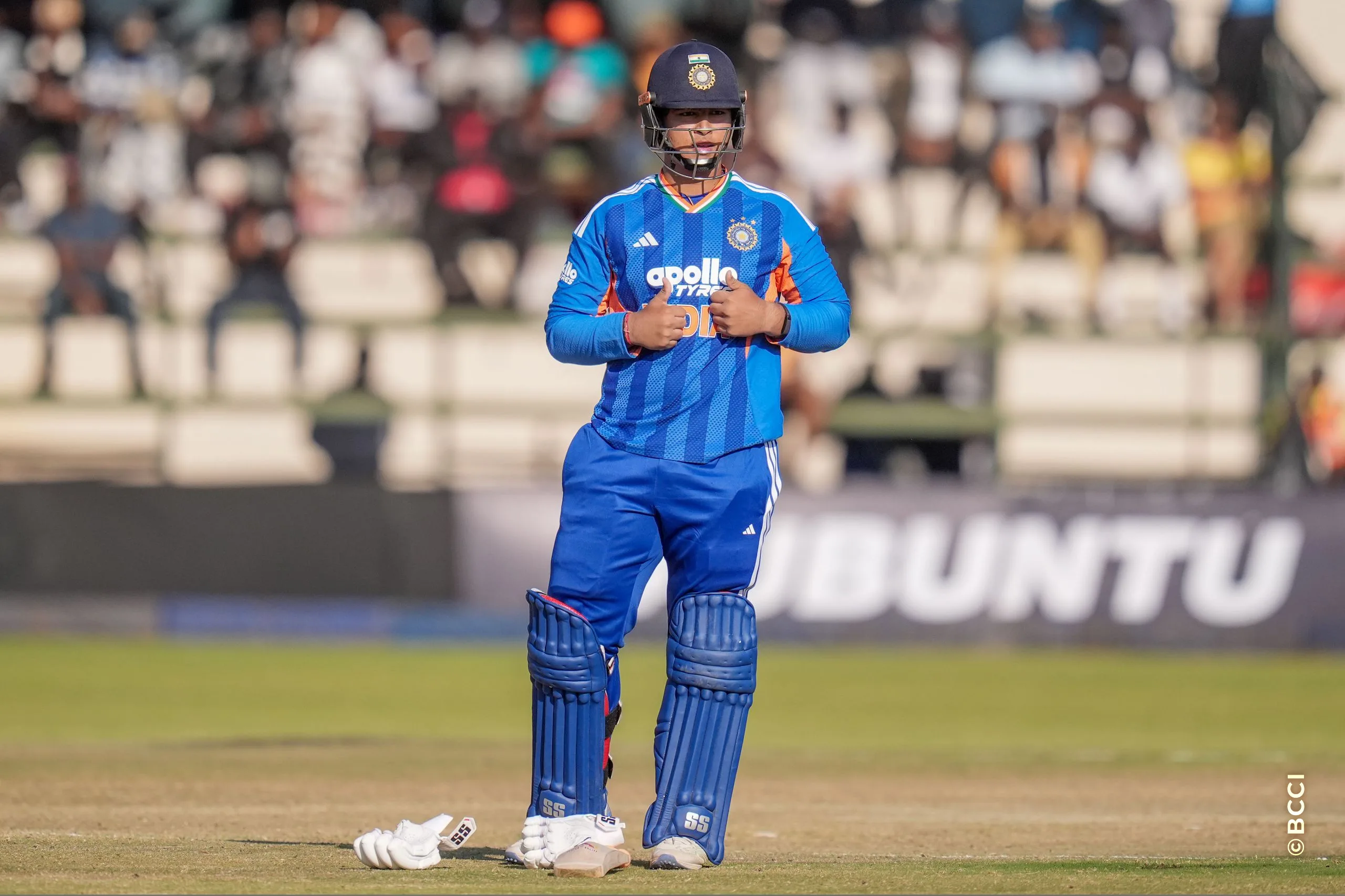 Vibhav Sooryavanshi of India celebrates after scoring his fifty runs during the 1st T20 International match between Zimbabwe and India at the Harare Sports Club, Harare, Zimbabwe on July 23, 2026.Photo: Faheem Hussain / CREIMAS for BCCI