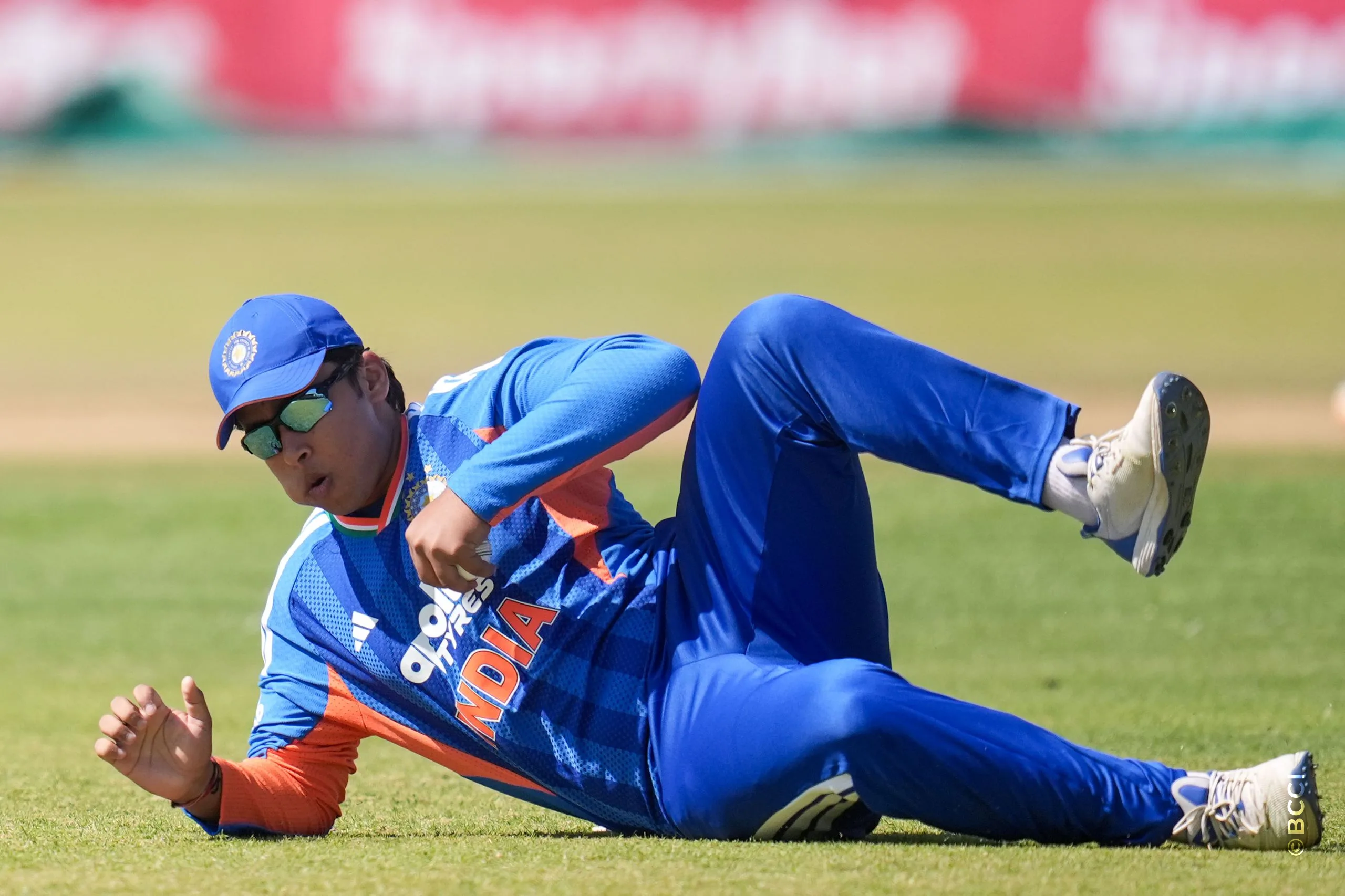 Vibhav Sooryavanshi of India takes a catch to dismiss Ben Curran of Zimbabwe during the 1st T20 International match between Zimbabwe and India at the Harare Sports Club, Harare, Zimbabwe on July 23, 2026.Photo: Faheem Hussain / CREIMAS for BCCI