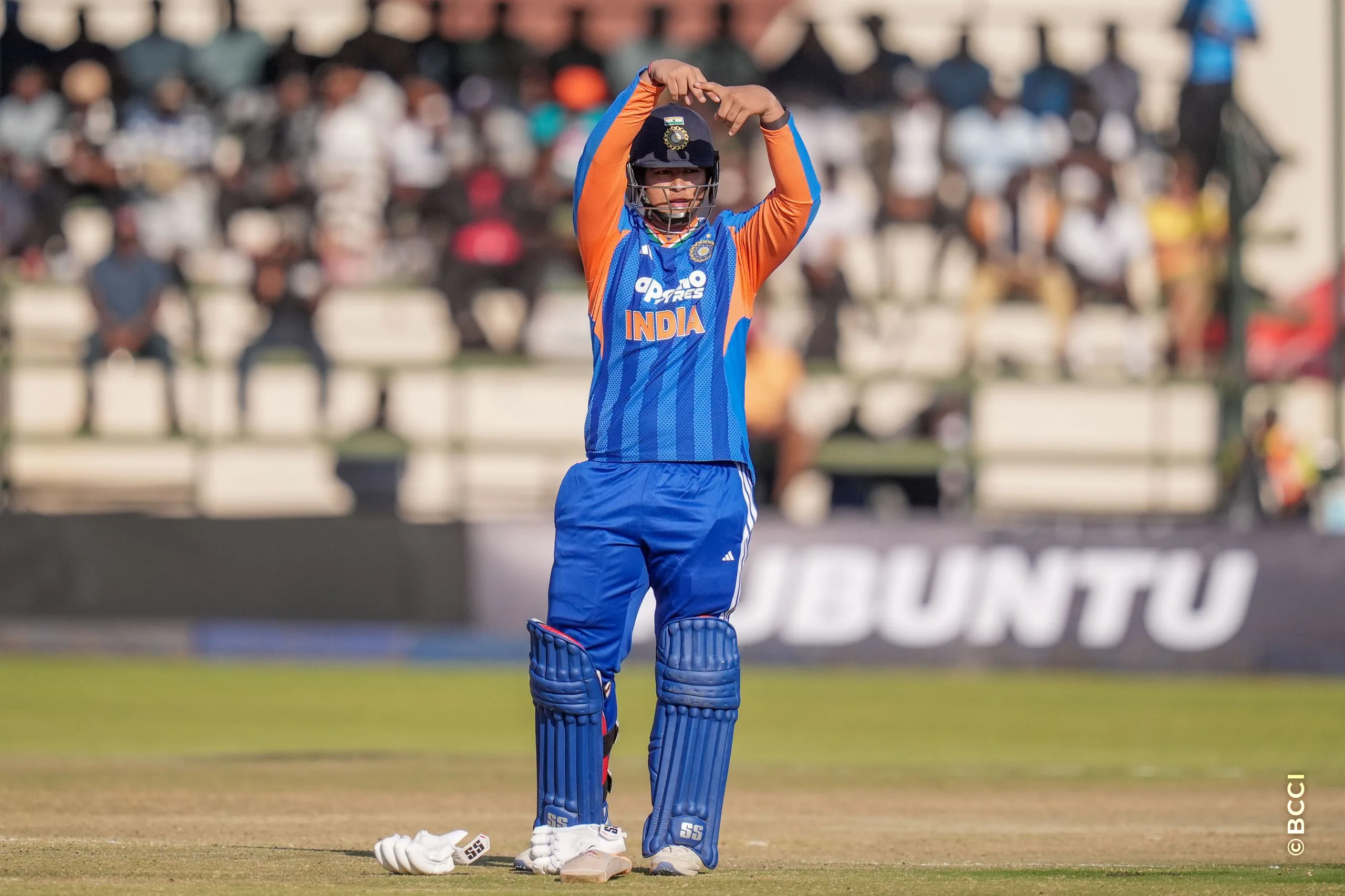 Vibhav Sooryavanshi of India celebrates after scoring his fifty runs during the 1st T20 International match between Zimbabwe and India at the Harare Sports Club, Harare, Zimbabwe on July 23, 2026.Photo: Faheem Hussain / CREIMAS for BCCI