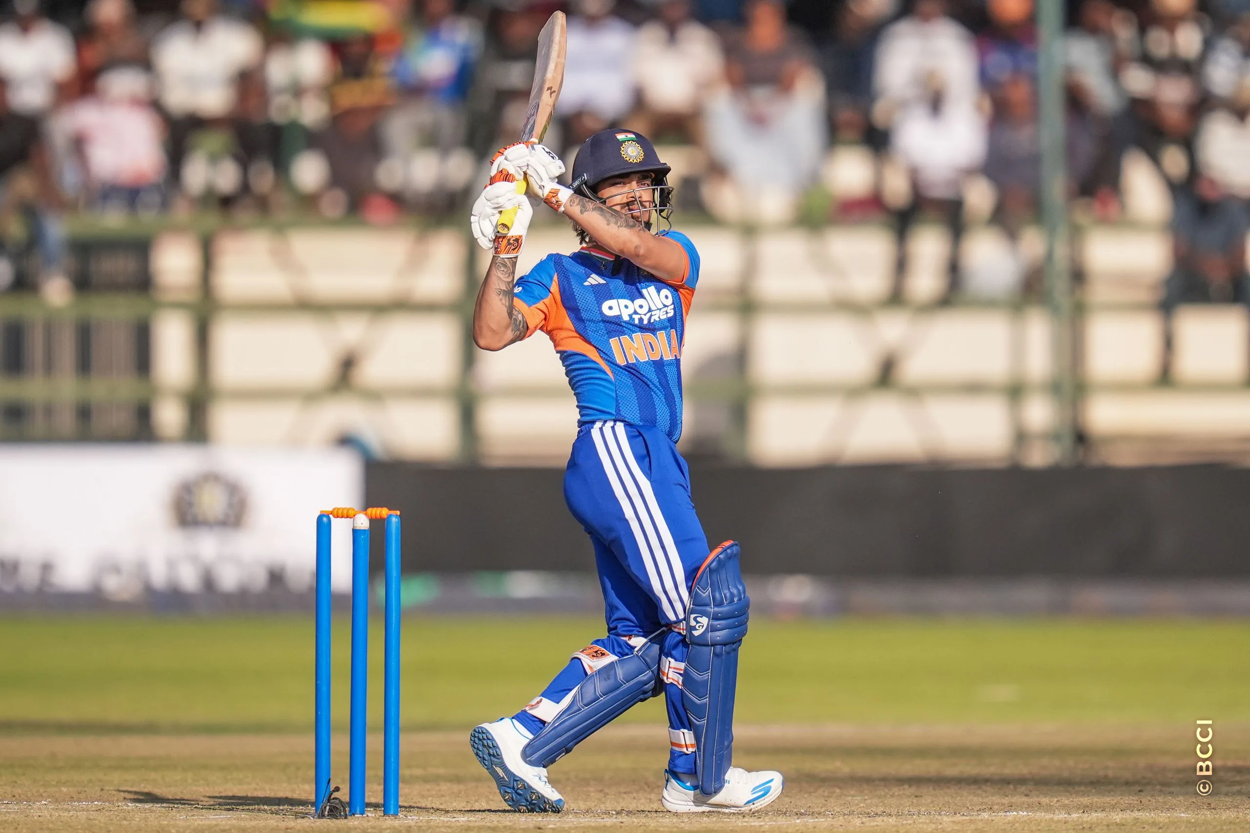 Ishan Kishan (WK) of India plays a shot during the 1st T20 International match between Zimbabwe and India at the Harare Sports Club, Harare, Zimbabwe on July 23, 2026.Photo: Faheem Hussain / CREIMAS for BCCI