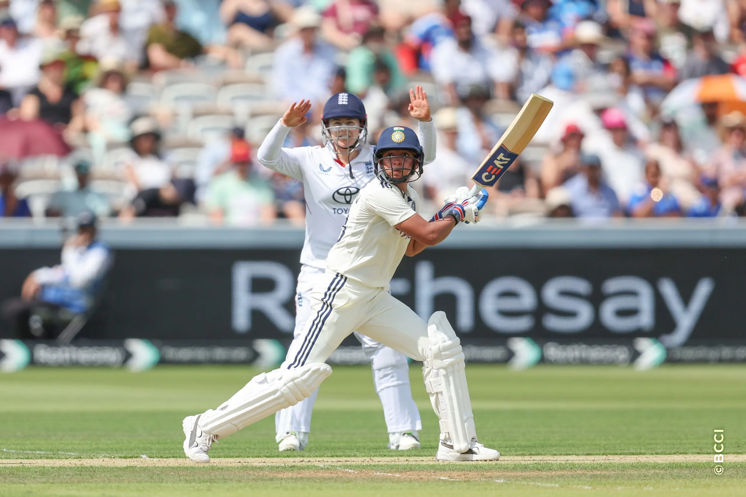 Harmanpreet Kaur of India plays a shot during Day 1 of the Only Test match between England Women and India Women at Lord's Cricket Ground, London, England, on July 10, 2026.Photo by Pankaj Nangia / CREIMAS for BCCI