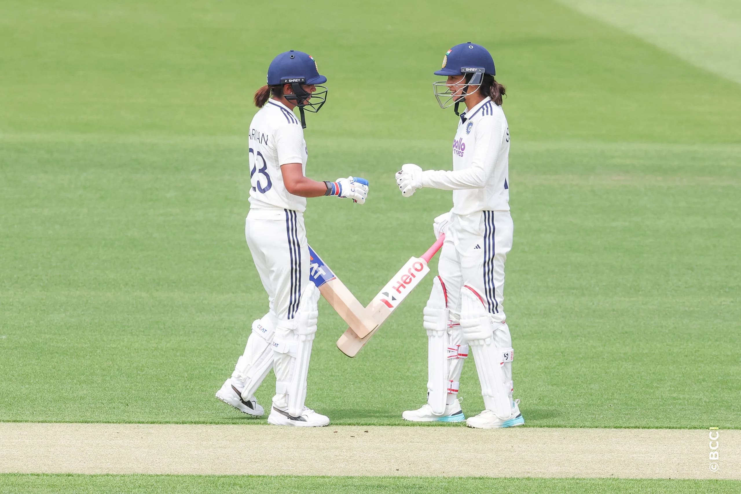 Harmanpreet Kaur of India and Smriti Mandhana of India  during Day 1 of the Only Test match between England Women and India Women at Lord's Cricket Ground, London, England, on July 10, 2026.Photo by Pankaj Nangia / CREIMAS for BCCI