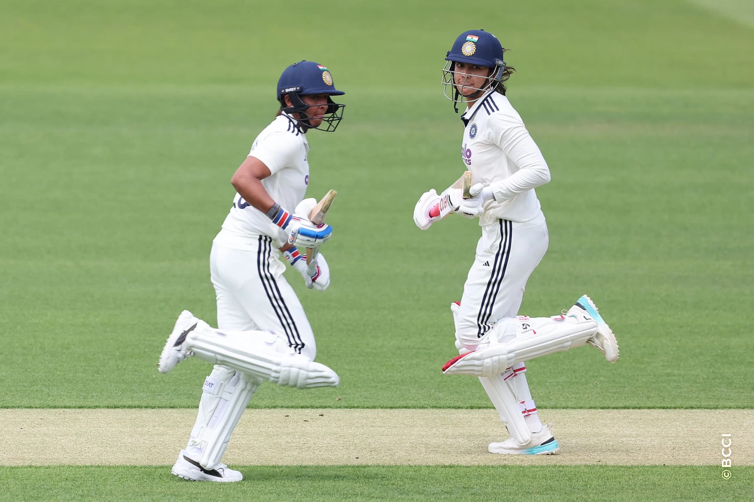 Harmanpreet Kaur of India and Smriti Mandhana of India  during Day 1 of the Only Test match between England Women and India Women at Lord's Cricket Ground, London, England, on July 10, 2026.Photo by Pankaj Nangia / CREIMAS for BCCI